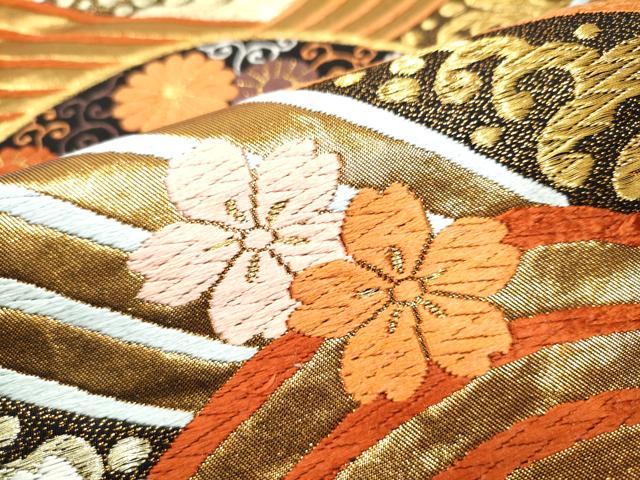 平和屋着物●西陣　河合美術織物謹製　六通柄袋帯　唐織　流水花唐草文　黒地　金糸　正絹　逸品　CABH5007hy