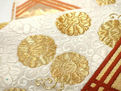 平和屋着物●西陣　河合美術織物謹製　六通柄袋帯　唐織　菱花文　金糸　正絹　逸品　CABH5009hy