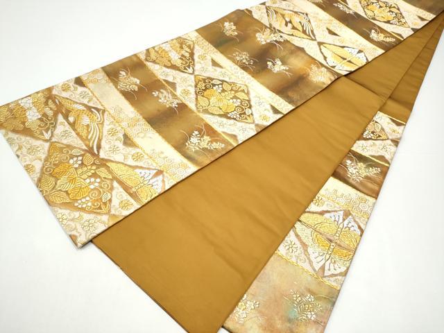 平和屋着物●唐織・西陣の老舗・名門・藤原織物　六通柄袋帯　向かい鳥花蝶文　金銀糸　引箔　正絹　逸品　CABH5011hy