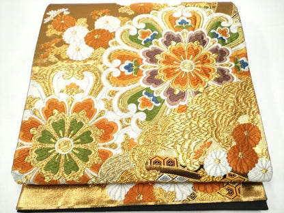 平和屋着物●西陣　河合美術織物謹製　六通柄袋帯　唐織　流水花文　金糸　正絹　逸品　CABH5016hy