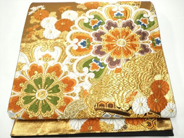 平和屋着物●西陣　河合美術織物謹製　六通柄袋帯　唐織　流水花文　金糸　正絹　逸品　CABH5016hy