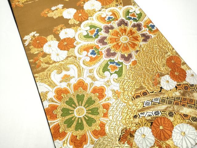 平和屋着物●西陣　河合美術織物謹製　六通柄袋帯　唐織　流水花文　金糸　正絹　逸品　CABH5016hy