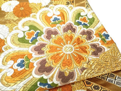 平和屋着物●西陣　河合美術織物謹製　六通柄袋帯　唐織　流水花文　金糸　正絹　逸品　CABH5016hy