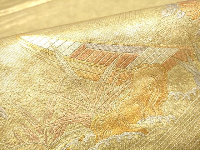 平和屋着物●金彩友禅　卓越技能者・名工・和田光正　太鼓柄袋帯　風景草花文　金銀彩　引箔　正絹　逸品　CABH5019hy