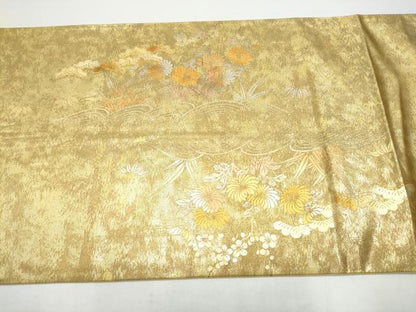 平和屋着物●金彩友禅　卓越技能者・名工・和田光正　太鼓柄袋帯　風景草花文　金銀彩　引箔　正絹　逸品　CABH5019hy