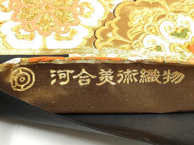 平和屋着物●西陣　河合美術織物謹製　六通柄袋帯　唐織　花唐草文　黒地　金糸　正絹　逸品　CABH5022hy