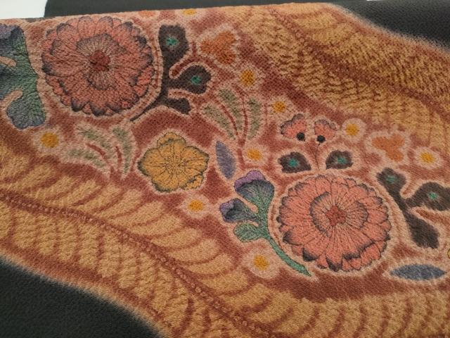 平和屋着物●：伝統工芸士　水野保　保辻が花染　九寸開き名古屋帯　辻が花　絞り　黒地　鬼しぼ縮緬　共箱付き　正絹　逸品　CABH5027hy
