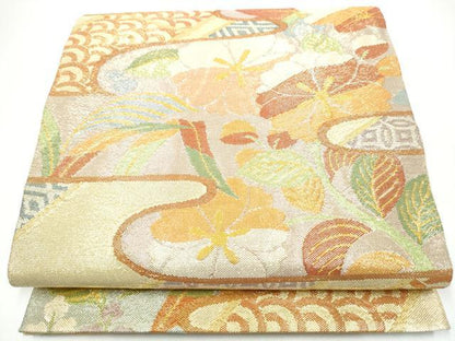 平和屋着物●西陣　川島織物　本金　六通柄袋帯　エ霞草花文　正絹　逸品　CABH5033hy