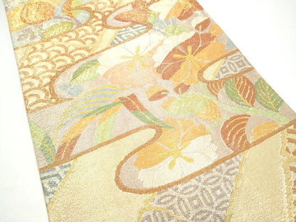 平和屋着物●西陣　川島織物　本金　六通柄袋帯　エ霞草花文　正絹　逸品　CABH5033hy