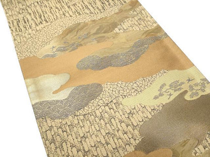 平和屋着物▼六通柄袋帯　雲重ね飛鳥文　金彩　正絹　逸品　CABH5034hy