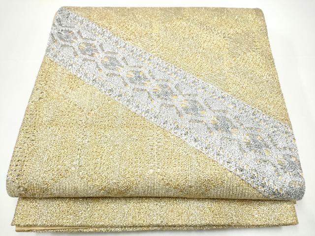 平和屋着物●太鼓柄袋帯　斜線花文　金銀糸　正絹　逸品　CABH5035hy