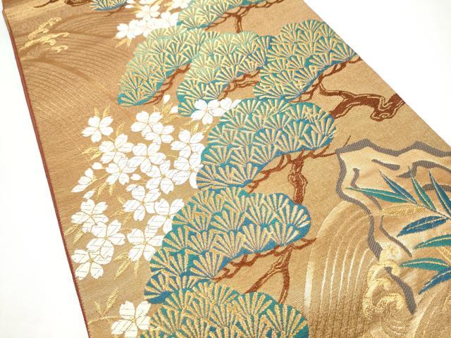 平和屋着物●ファッションデザイナー 花井幸子　六通柄袋帯　唐織　枝松桜文　金糸　正絹　逸品　CABH5036hy