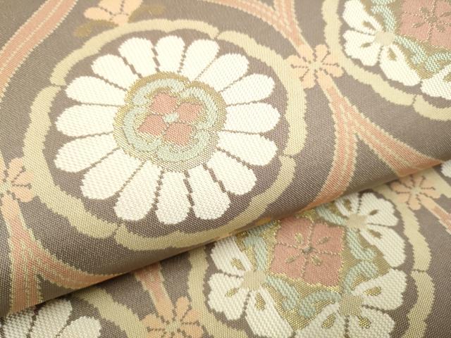 平和屋着物●両面　六通柄袋帯　立涌花文　金糸　正絹　逸品　CABH5039hy