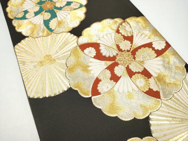 平和屋着物●本綾佐賀錦　伝統工芸品産業功労者　岡野武一郎　六通柄袋帯　舞花文　黒地　金銀糸　正絹　逸品　CABH5041hy