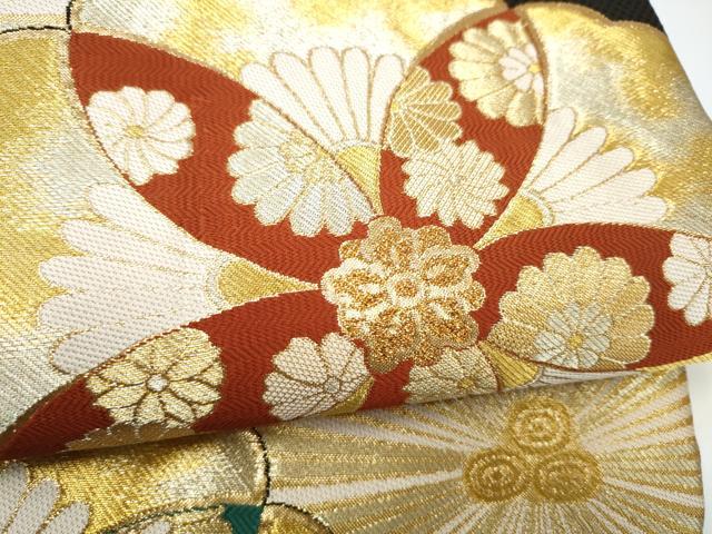 平和屋着物●本綾佐賀錦　伝統工芸品産業功労者　岡野武一郎　六通柄袋帯　舞花文　黒地　金銀糸　正絹　逸品　CABH5041hy