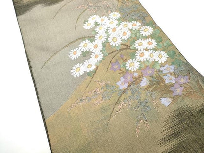 平和屋着物●京の名門　じゅらく謹製　太鼓柄袋帯　白菊秋草　金糸　正絹　逸品　CABH5044hy