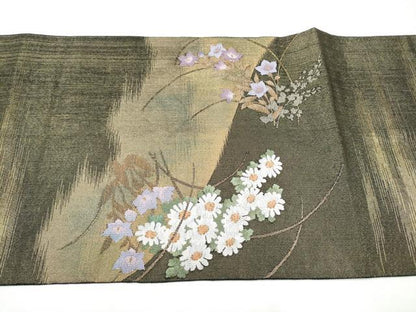 平和屋着物●京の名門　じゅらく謹製　太鼓柄袋帯　白菊秋草　金糸　正絹　逸品　CABH5044hy