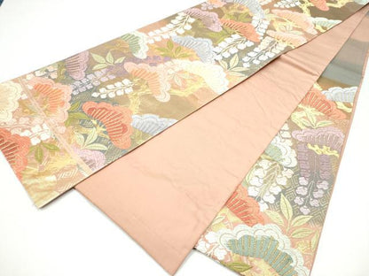 平和屋着物●六通柄袋帯　枝松文　金糸　正絹　逸品　CABH5050hy