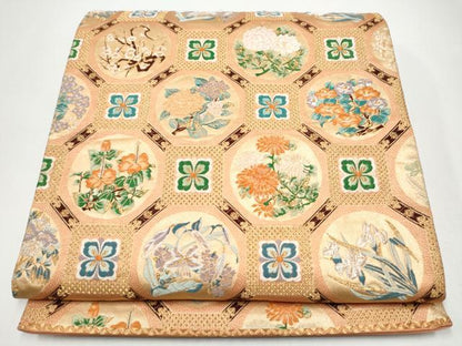 平和屋着物●六通柄袋帯　唐織　蜀江花丸文　金糸　正絹　逸品　CABH5051hy