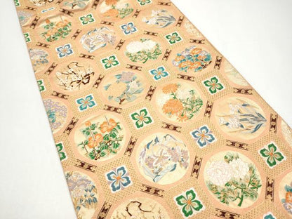 平和屋着物●六通柄袋帯　唐織　蜀江花丸文　金糸　正絹　逸品　CABH5051hy