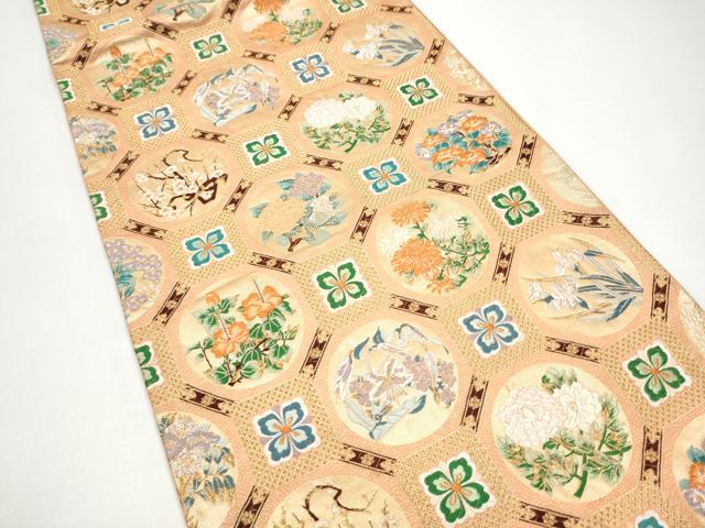 平和屋着物●六通柄袋帯　唐織　蜀江花丸文　金糸　正絹　逸品　CABH5051hy