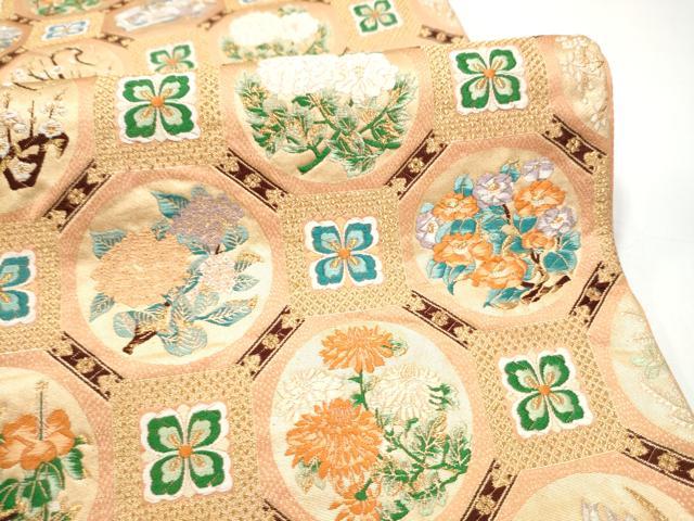 平和屋着物●六通柄袋帯　唐織　蜀江花丸文　金糸　正絹　逸品　CABH5051hy