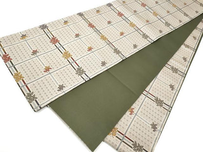 平和屋着物●全通柄袋帯　格子枝葉文　正絹　逸品　CABH5053hy