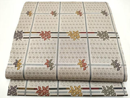 平和屋着物●全通柄袋帯　格子枝葉文　正絹　逸品　CABH5053hy