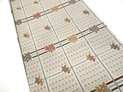 平和屋着物●全通柄袋帯　格子枝葉文　正絹　逸品　CABH5053hy