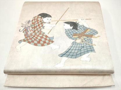 平和屋着物●太鼓柄袋帯　作家物　童子遊び　正絹　逸品　CABH5055hy