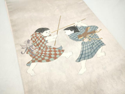 平和屋着物●太鼓柄袋帯　作家物　童子遊び　正絹　逸品　CABH5055hy