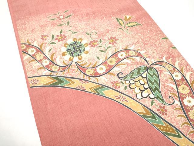 平和屋着物●太鼓柄袋帯　作家物　紬地　花唐草文　金彩　正絹　逸品　CABH5057hy