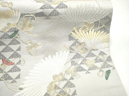 平和屋着物●六通柄袋帯　唐織　枝菊文　金糸　正絹　逸品　CABH5058hy
