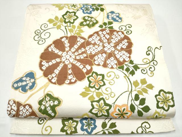 平和屋着物●六通柄袋帯　花唐草文　金糸　正絹　逸品　CABH5060hy