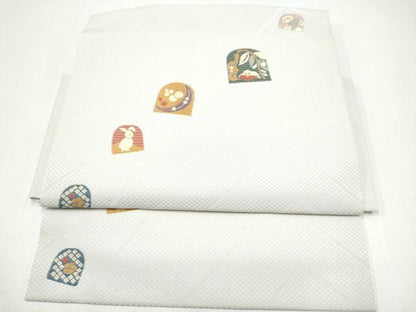 平和屋着物●つけ帯　兎花文　正絹　逸品　CABH5079hy
