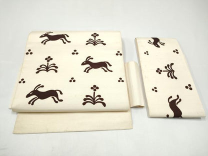 平和屋着物●つけ帯　紬地　兎花文　正絹　逸品　CABH5080hy