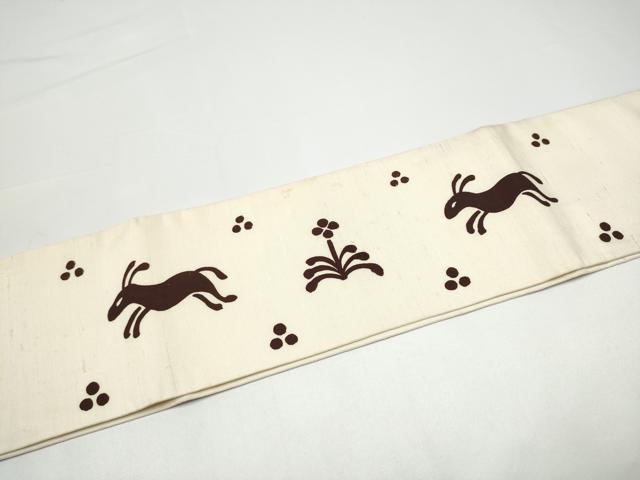 平和屋着物●つけ帯　紬地　兎花文　正絹　逸品　CABH5080hy