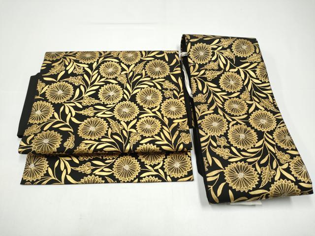 平和屋着物●つけ帯　作家物　菊　純金　黒地　正絹　逸品　CABH5081hy