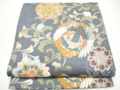 平和屋着物●六通柄袋帯　慶祥唐織　鳳凰花丸文　金糸　正絹　逸品　CABH5090hy