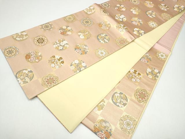 平和屋着物●六通柄袋帯　唐織　市松花蝶丸文　金糸　　正絹　逸品　CABH5091hy