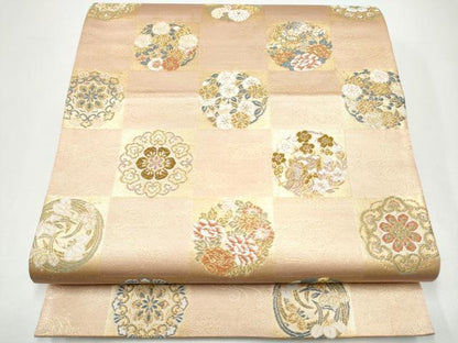 平和屋着物●六通柄袋帯　唐織　市松花蝶丸文　金糸　　正絹　逸品　CABH5091hy