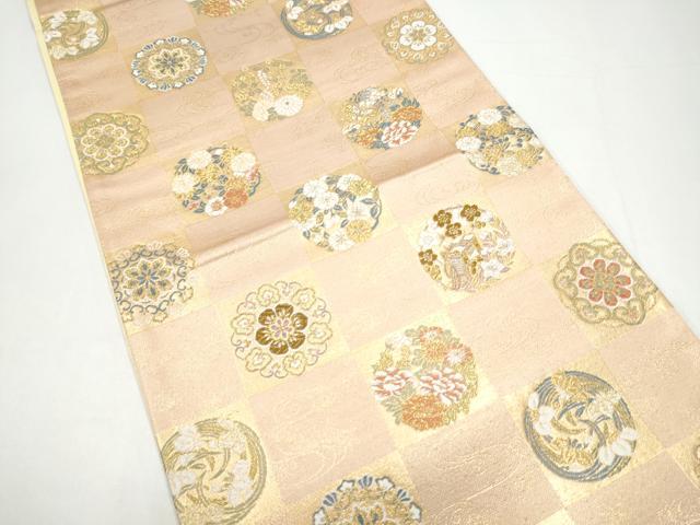 平和屋着物●六通柄袋帯　唐織　市松花蝶丸文　金糸　　正絹　逸品　CABH5091hy