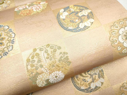 平和屋着物●六通柄袋帯　唐織　市松花蝶丸文　金糸　　正絹　逸品　CABH5091hy