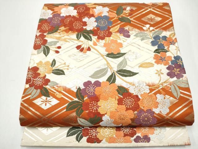 平和屋着物●六通柄袋帯　唐織　枝垂れ桜文　金糸　正絹　逸品　CABH5092hy