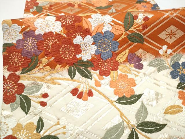 平和屋着物●六通柄袋帯　唐織　枝垂れ桜文　金糸　正絹　逸品　CABH5092hy