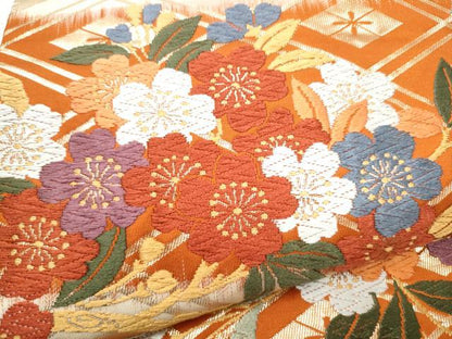 平和屋着物●六通柄袋帯　唐織　枝垂れ桜文　金糸　正絹　逸品　CABH5092hy