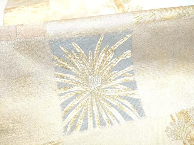 平和屋着物●両面　六通柄　本袋帯　高野槙　市松舞花文　金銀糸　正絹　逸品　CABH5095hy