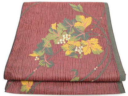 平和屋着物●本場筑前博多織　八寸名古屋帯　葡萄蔦の葉文　正絹　逸品　CABH5101hy