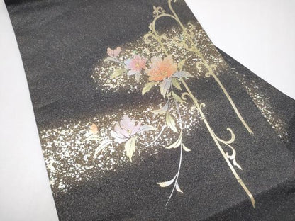 平和屋着物●九寸名古屋帯　花唐草文　金銀彩　正絹　逸品　CABH5103hy