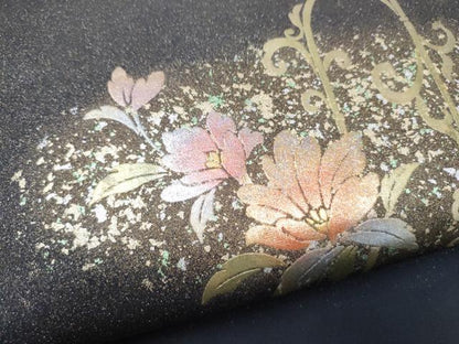 平和屋着物●九寸名古屋帯　花唐草文　金銀彩　正絹　逸品　CABH5103hy